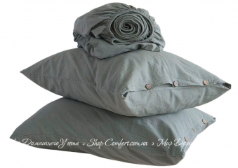 Однотонная простынь на резинке 180x200+30 с наволочками 50х70 La Modno Stonewashed French Green