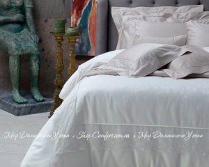Жаккардовое постельное белье с кружевом Valeron Laurette beyaz евро