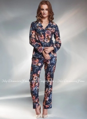 Женская атласная пижама на пуговицах Shato 1715 navy blue flowers