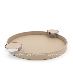 Круглый поднос с держателями для подстаканников Pinetti Dioniso Liverpool taupe d35 см