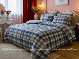 Фланелевое постельное белье Almira Mix Акварель клетка синяя евро