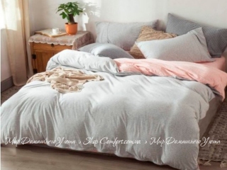 Фланелевое постельное белье Almira Mix Премиум Серо-Розовый евро