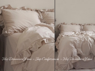 Однотонное постельное белье из вареного хлопка Limasso Natural Exclusive cream семейное