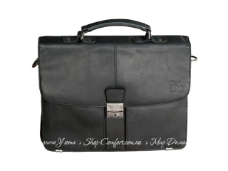 Мужская кожаная сумка-портфель через плечо Lindenmann 80110 черная