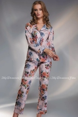 Женская атласная пижама на пуговицах Shato 1715 pink flowers
