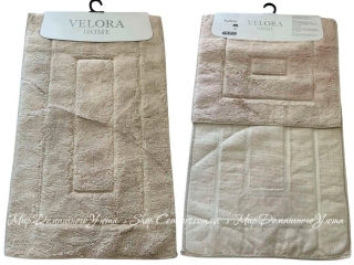 Набор бежевых хлопковых ковриков Velora Home Square Beige 60х100+50х60