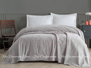Махровая простынь-покрывало Hobby Lubow/Love Microcotton серая 220х240 (8698499336674)