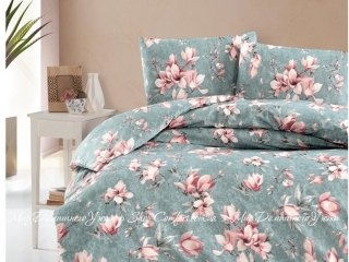 Постельное белье Eвро First Choice Marea Blue ранфорс с простыней на резинке 200x220