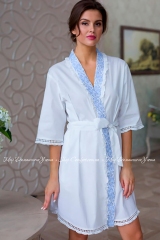 Короткий хлопковый халат-кимоно Mia-Mia Хелен 16193 белый с голубым