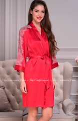 Короткий атласный халат с кружевом Mia-Amore Ингрид 8353 красный