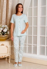 Хлопковая пижама штаны и блуза с коротким рукавом Emmi 53112 мята