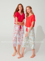 Комплект женский из длинных широких шорт и футболки Feyza 20Y-FY-3701-B коралловый