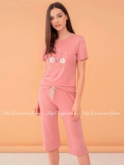 Женский трикотажный комплект из длинных шорт и футболки Feyza 4005 розовый