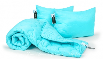 Всесезонный набор с тенсель одеяло и две подушки MirSon 1673 Eco Light Blue 220х240 (2200002657761)