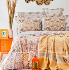 Набор постельное белье с пледом Karaca Home Adonita Turuncu евро оранжевый