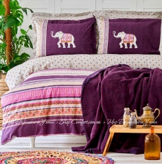 Набор постельное белье с пледом Karaca Home Faroy евро фиолетовый
