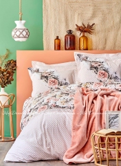 Набор постельное белье с покрывалом Karaca Home Elsa Somon 2020-1 евро лососевый