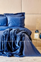Набор постельное белье с покрывалом + плед Karaca Home Infinity Lacivert 2020-1 евро синий
