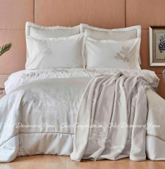 Набор постельное белье с покрывалом + плед Karaca Home Jessica Silver евро серебро
