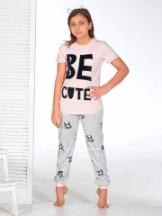 Комплект для девочки подростка футболка и штаны Sevim 8164 розовая