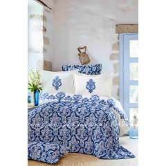 Набор постельное белье с покрывалом Karaca Home Matteo indigo 2018-2 евро