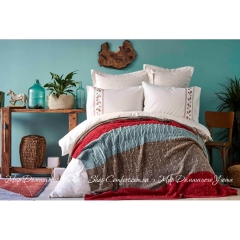 Набор постельное белье с пледом Karaca Home Lienzo bordo 2019-1 евро