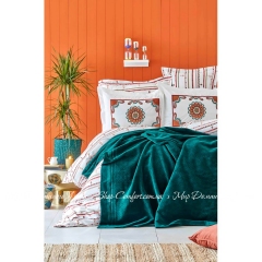 Набор постельное белье с пледом Karaca Home Mosi Zumrud 2019-1 евро