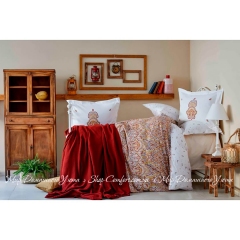 Набор постельное белье с пледом Karaca Home Paula kiremit 2019-1 евро