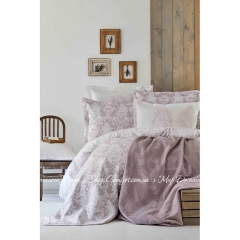 Набор постельное белье с покрывалом и пледом Karaca Home Onofre lila 2019-1 евро