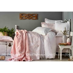 Набор постельное белье с покрывалом и пледом Karaca Home Onofre pudra 2019-1 евро