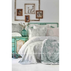 Набор постельное белье с покрывалом и пледом Karaca Home Onofre su yesil 2019-1 евро