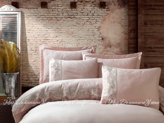 Сатиновое постельное белье с вышивкой Dantela Vita Inci bej евро