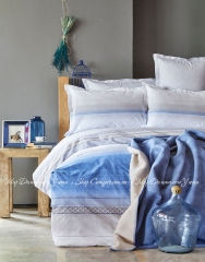 Набор постельное белье с пледом Karaca Home Lapis indigo евро