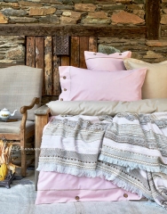 Набор постельное белье с пледом Karaca Home Woodley pembe евро