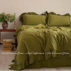 Однотонное постельное белье из вареного хлопка Limasso Exclusive olive полуторное